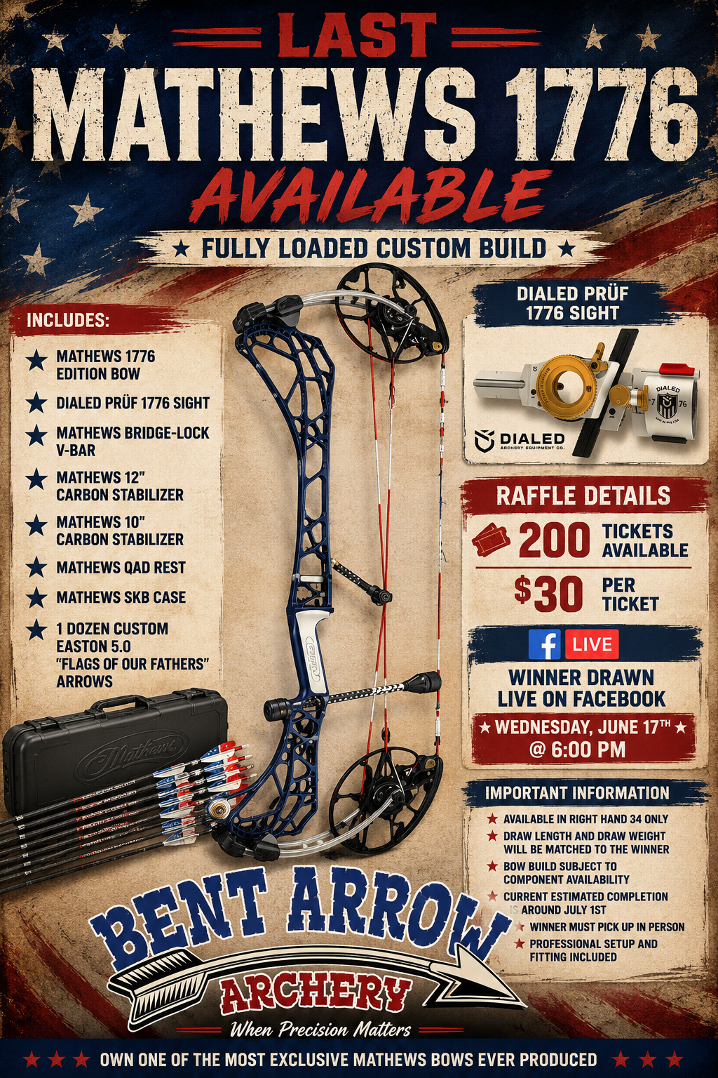 1776 no shipping in store pickup. Drawn Wednesday June 17 6PM ARC 34 Right Hand available for pickup late June